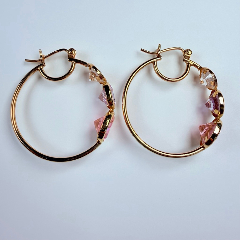 14K Solid Yellow Gold Rock Candy Gemstone Modern Hoop Earrings 28MM - Picture 6 of 13